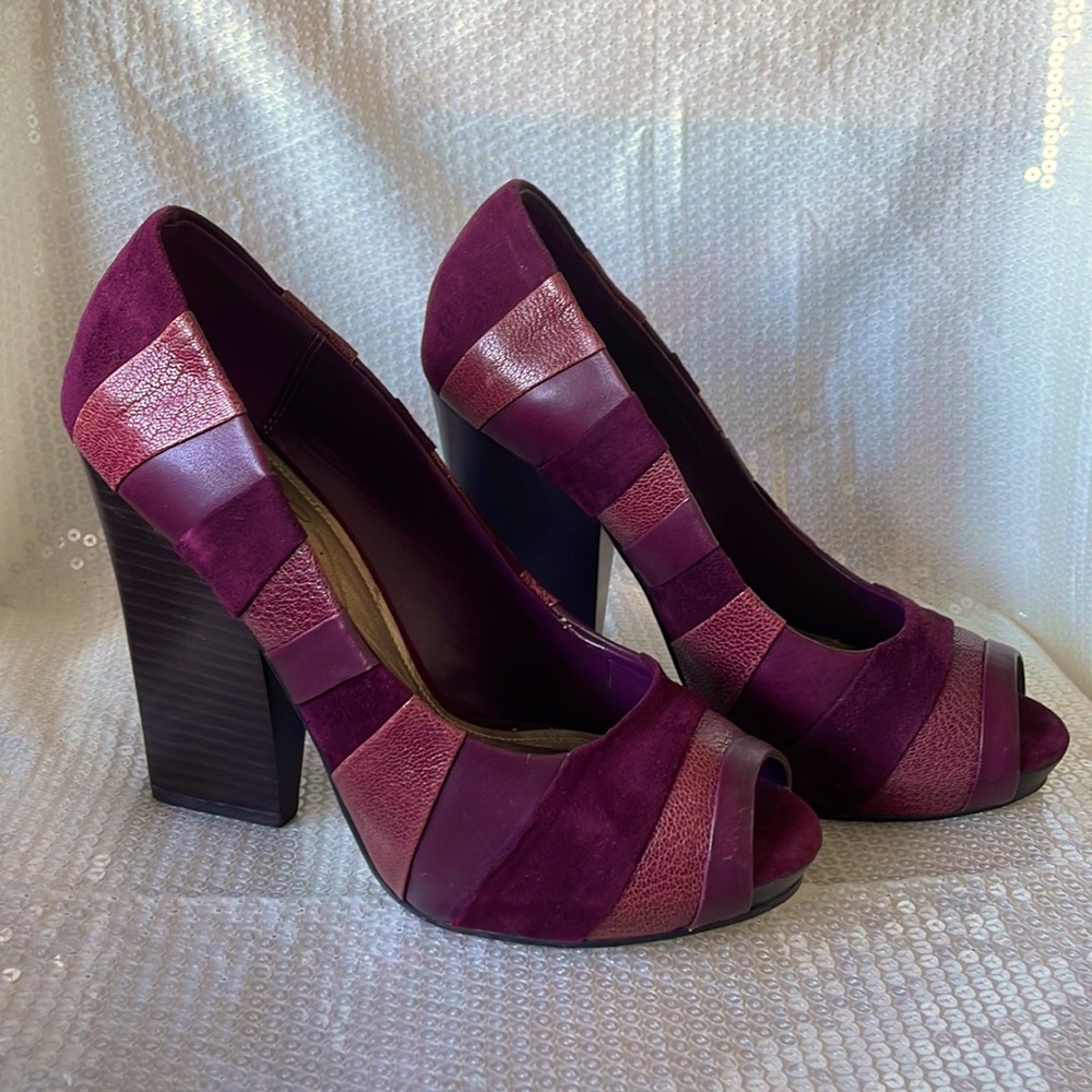 Fergie leather & suede peeky toe heels.